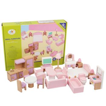 Großhandel B2B Kinderspielhaus Puppenhaus Möbelset Mini Rosa Spielset aus Holz